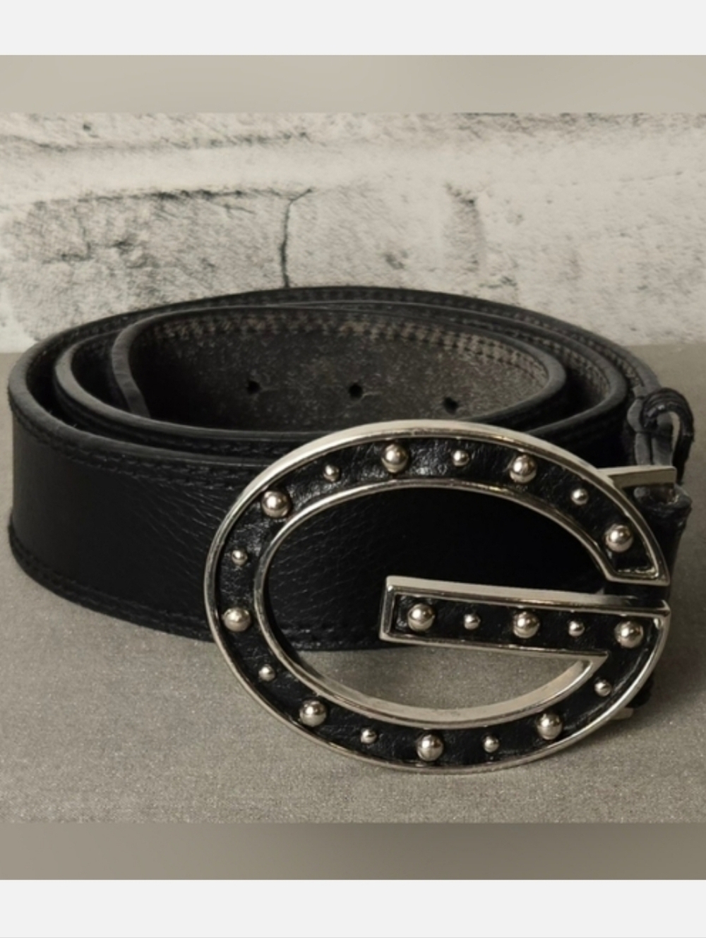 Guess Black Leather Belt Studded G Logo Y2K Size 32 Statement